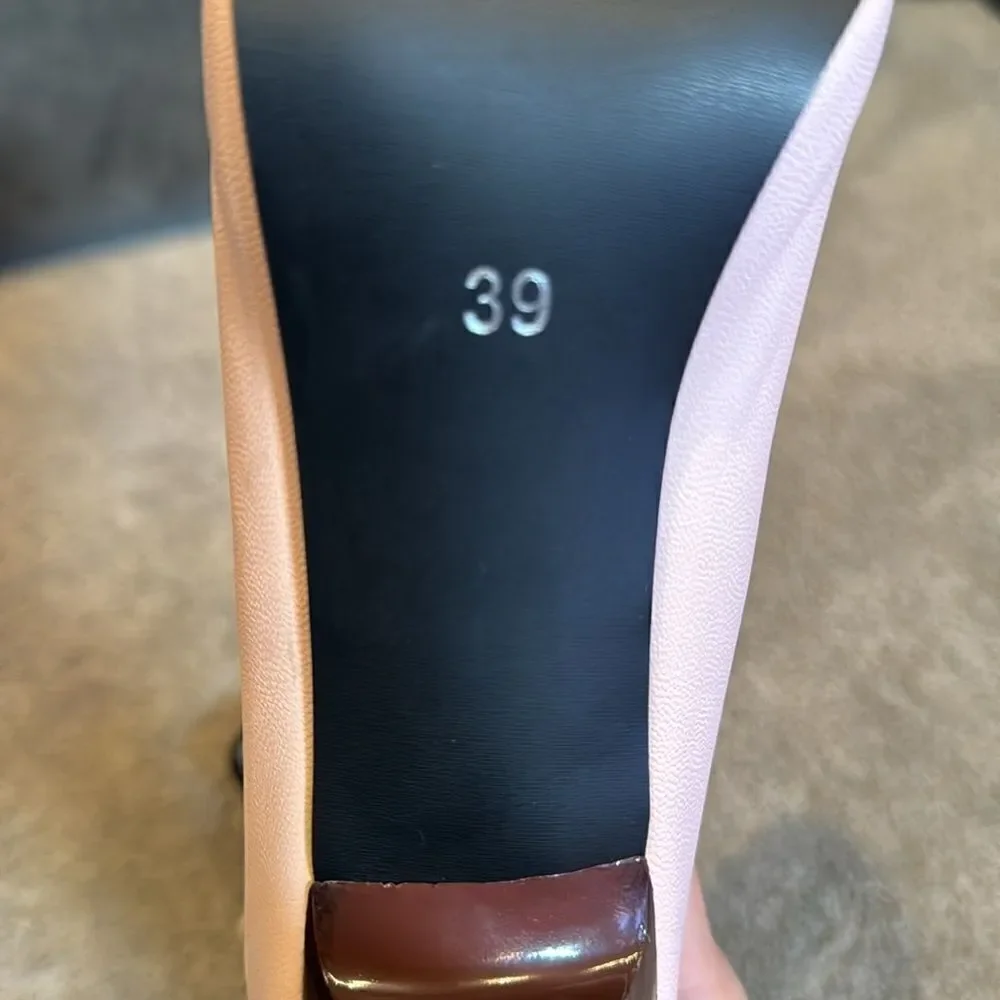 Women’s Pink & Black High Heels Pumps Bow Design Slip On Size 7.5 (39CN) NEW